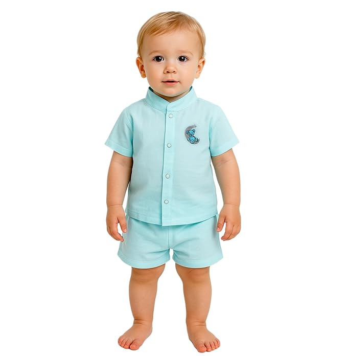 LiL Loom Baby Boy Cotton Shirt and Shorts Set Embroidery Outfit