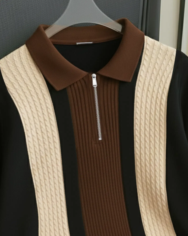 Men Cotton Blend Regular Fit Striped Polo T Shirt ( Coffee )