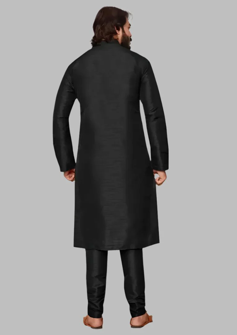 Elegant Black Cotton Solid Cotton Kurta Pyjama Set for Men