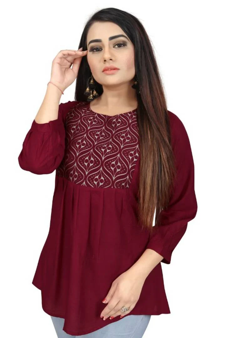 Stylish Rayon Round Neck 3/4 Sleeves Top For Women
