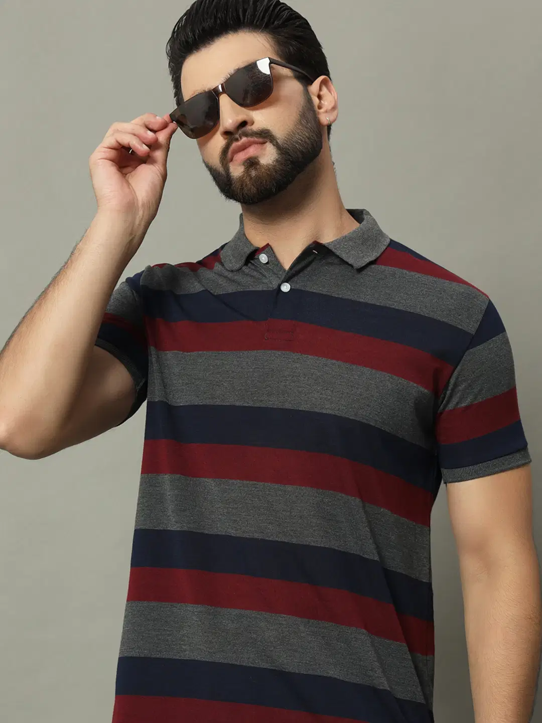 Cotton Blend Regular Fit Striped Half Sleeves Men's Polo T Shirt - Multicolor