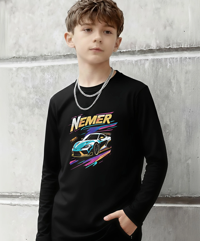 Boys Printed Pure Cotton Regular T Shirt (Black, Pack of 1)