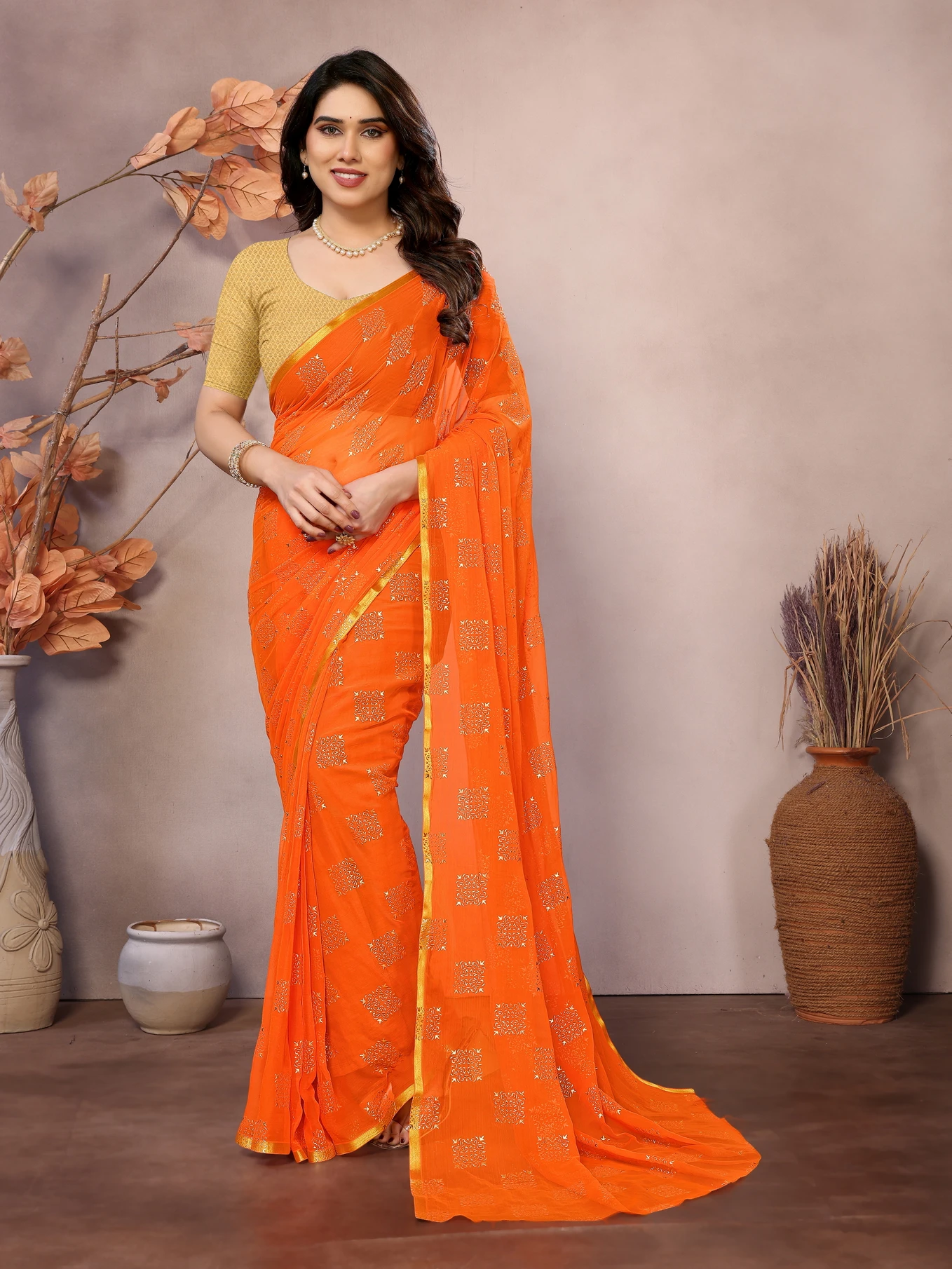 REDFISH Printed Daily Wear Chiffon Saree