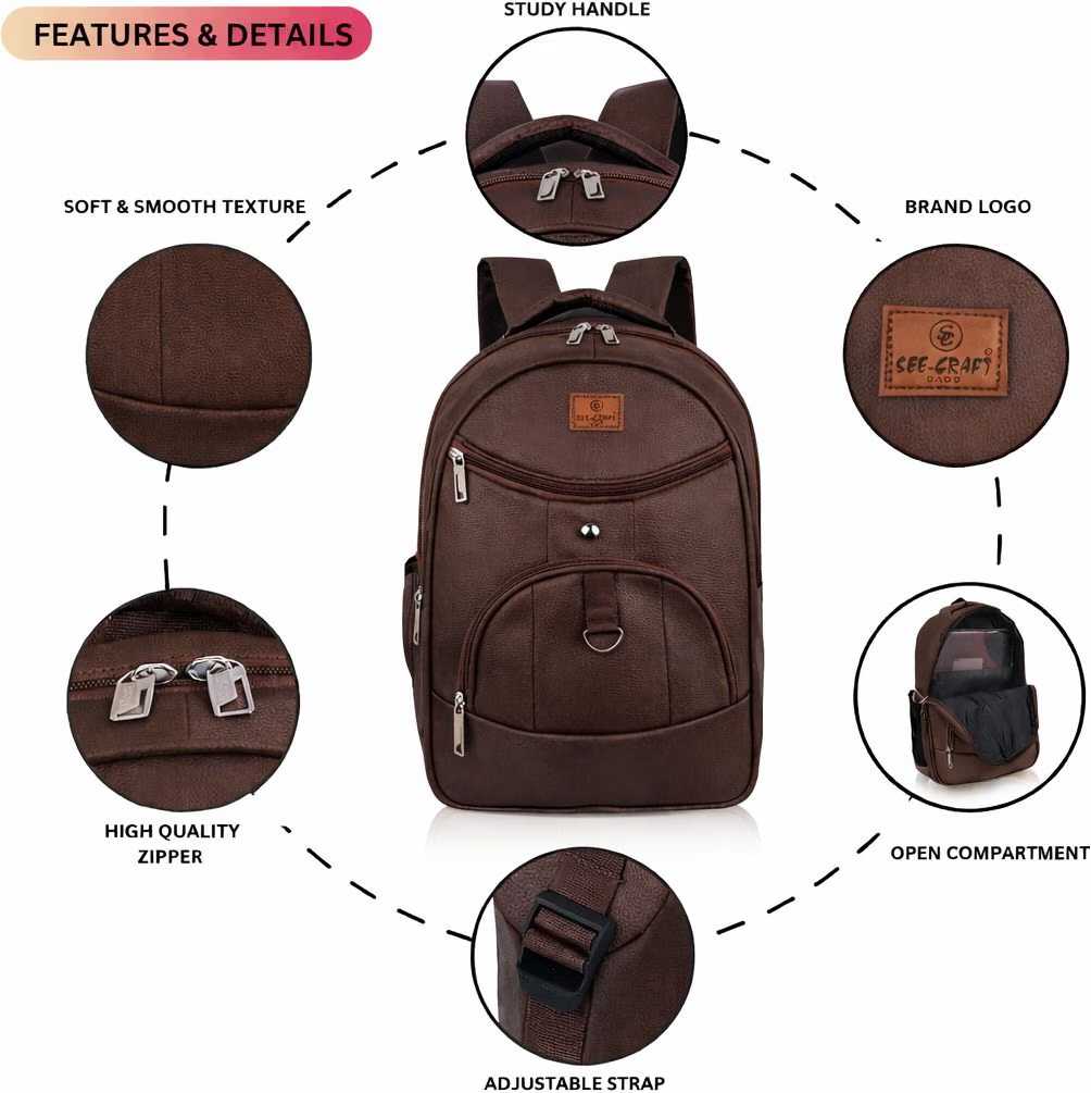 35 Ltrs Leather Backpack *For Men ( Brown )