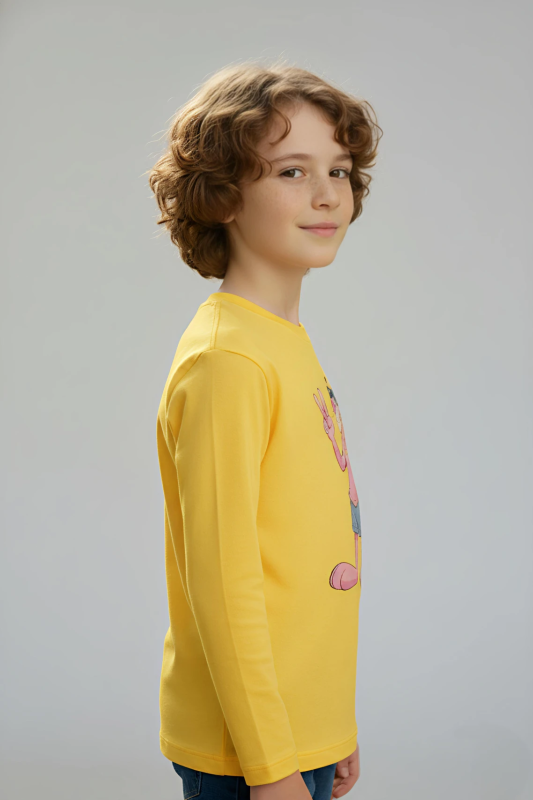 Boys Printed Pure Cotton Regular T Shirt (Yellow, Pack of 1)