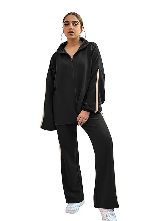 Leriya Fashion Co Ord Set For Women Stylish | Western Summer Casual Zip Up Dress for Woman | Full Sleeve Formal Office Wear & Western Lounge Track Suit | Loose Fit Pyjama Set for Beach & Holiday Look