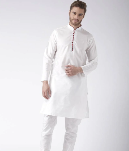 White Blended Solid Kurta Sets