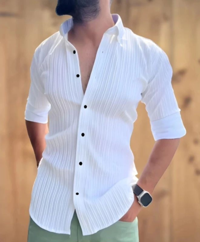 Men Regular Fit Self Design Spread Collar Casual Shirt