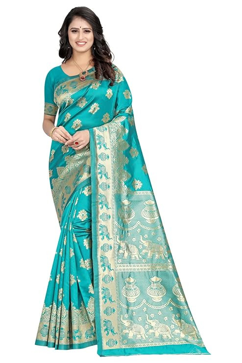Shasmi Women's Banarasi Saree Pure Kanjivaram Silk Saree Soft new ladies 2026 Design Wear Pattu Sarees Latest Cotton Party Sari collections With Blouse Piece for Wedding sadi (SAM SAN 9016)