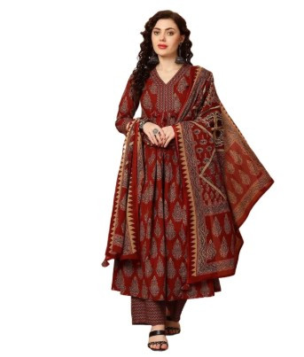 Women Printed Kurta and Pant Set with Dupatta in Viscose