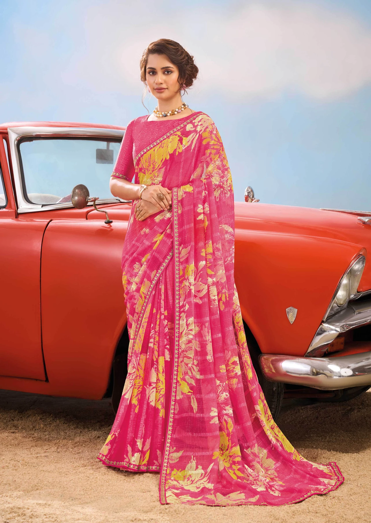 Laxmipati sarees Printed Daily Wear Chiffon Saree (Pink)