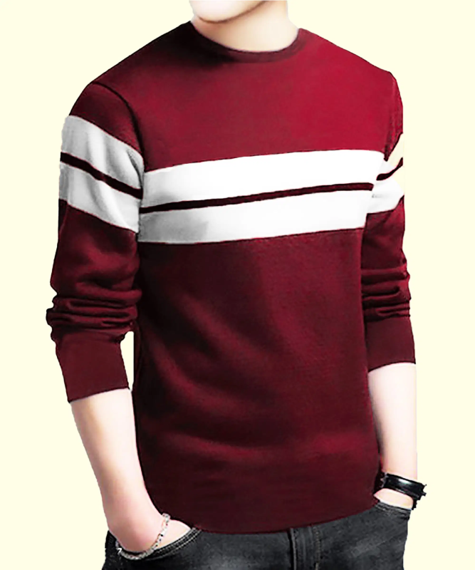 Men Cotton Blend Regular Fit Striped T-Shirt ( Maroon )