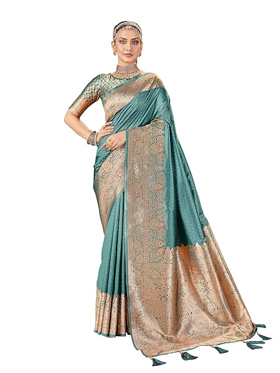Mehrang Women's Pure Kanjivaram Silk Saree Banarasi Silk Wedding Sarees for Women with Blouse Piece…