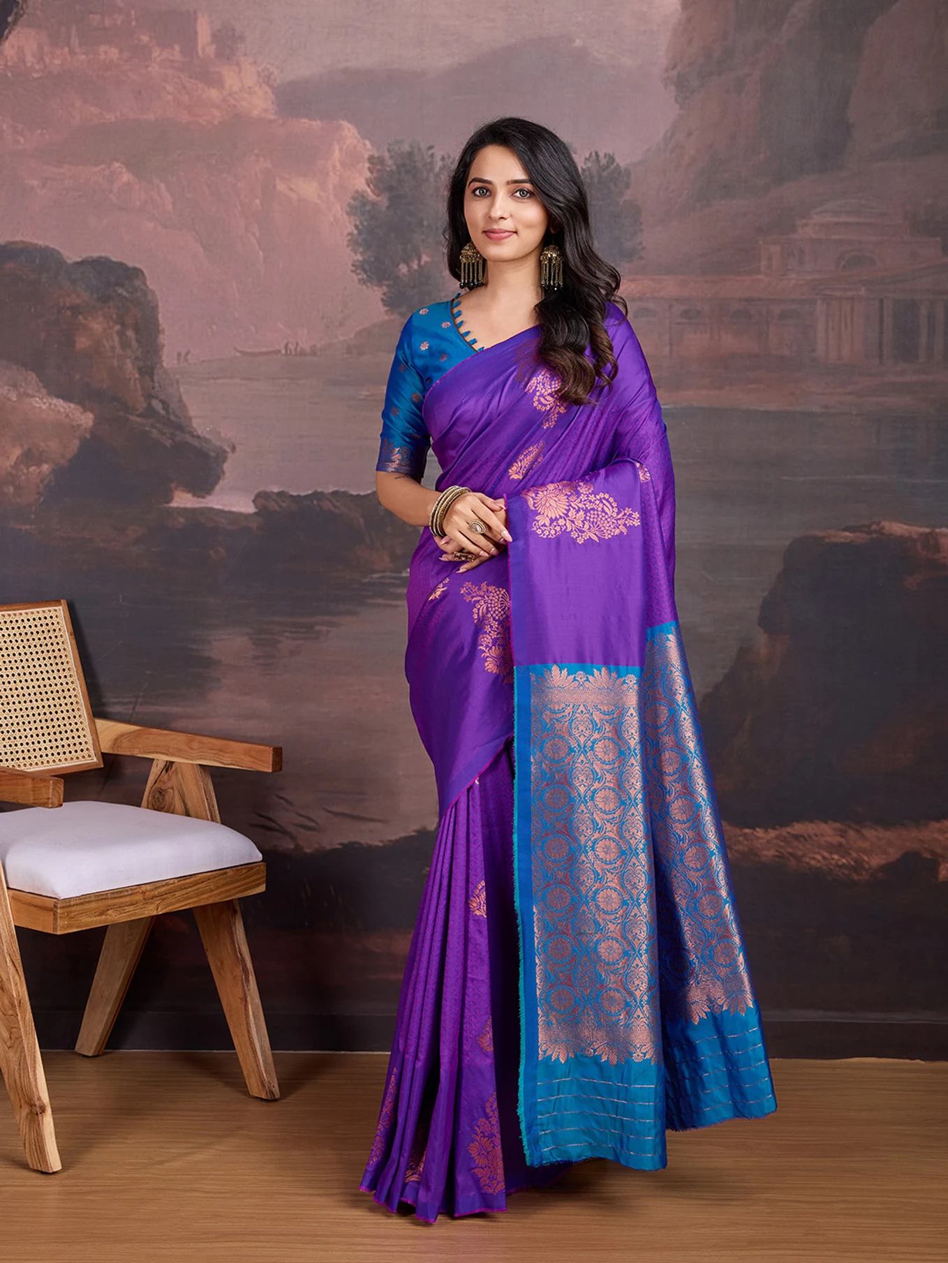 House of Pataudi Woven, Paisley Banarasi Silk Blend Saree