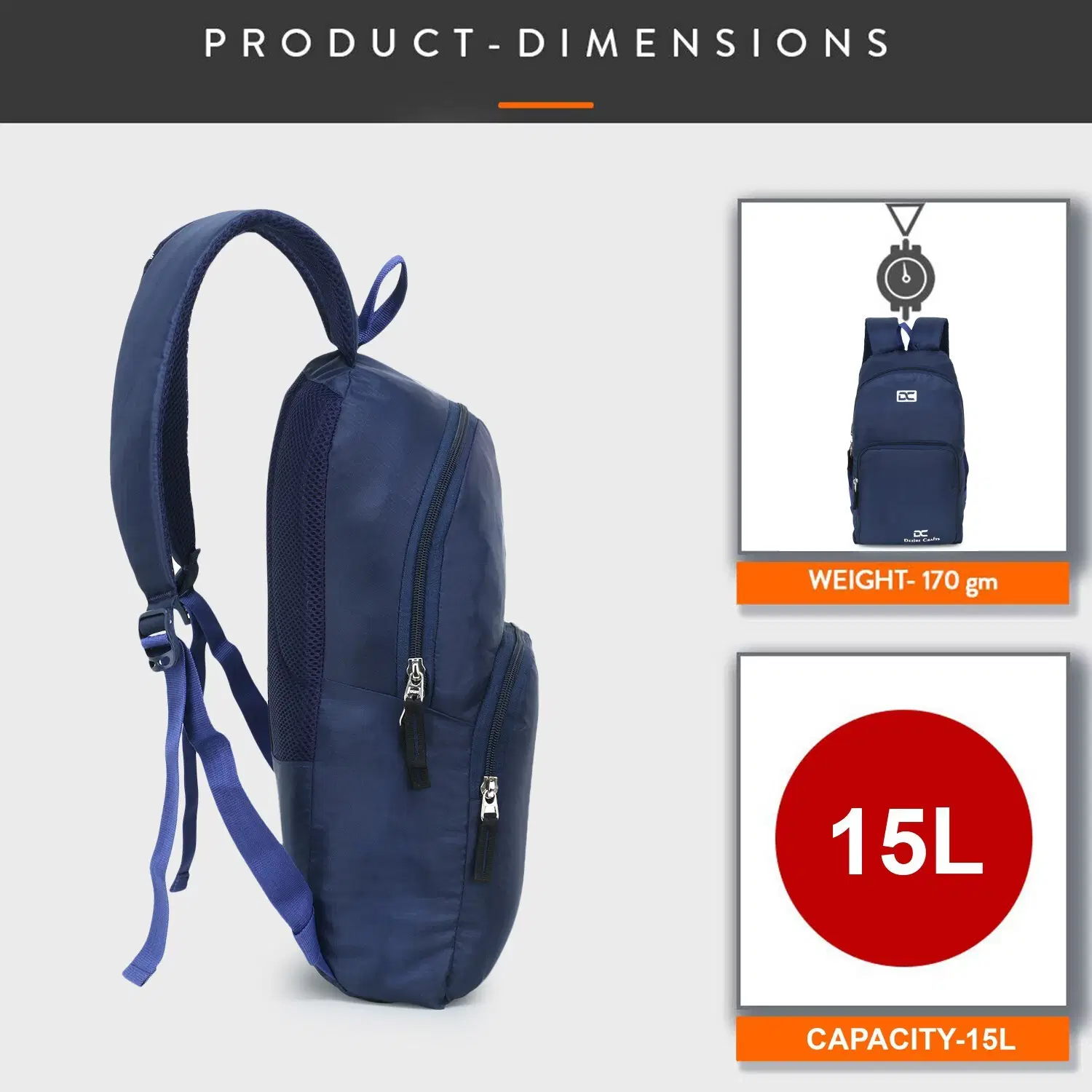 15 Ltrs Polyester Backpack *For Men & Women ( Blue )