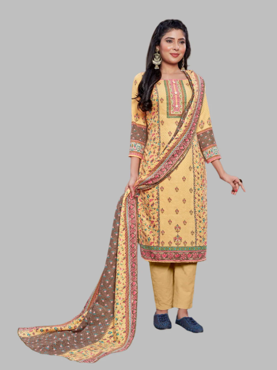 Branded SAFARI Kurti, Pant & Dupatta set in Yellow