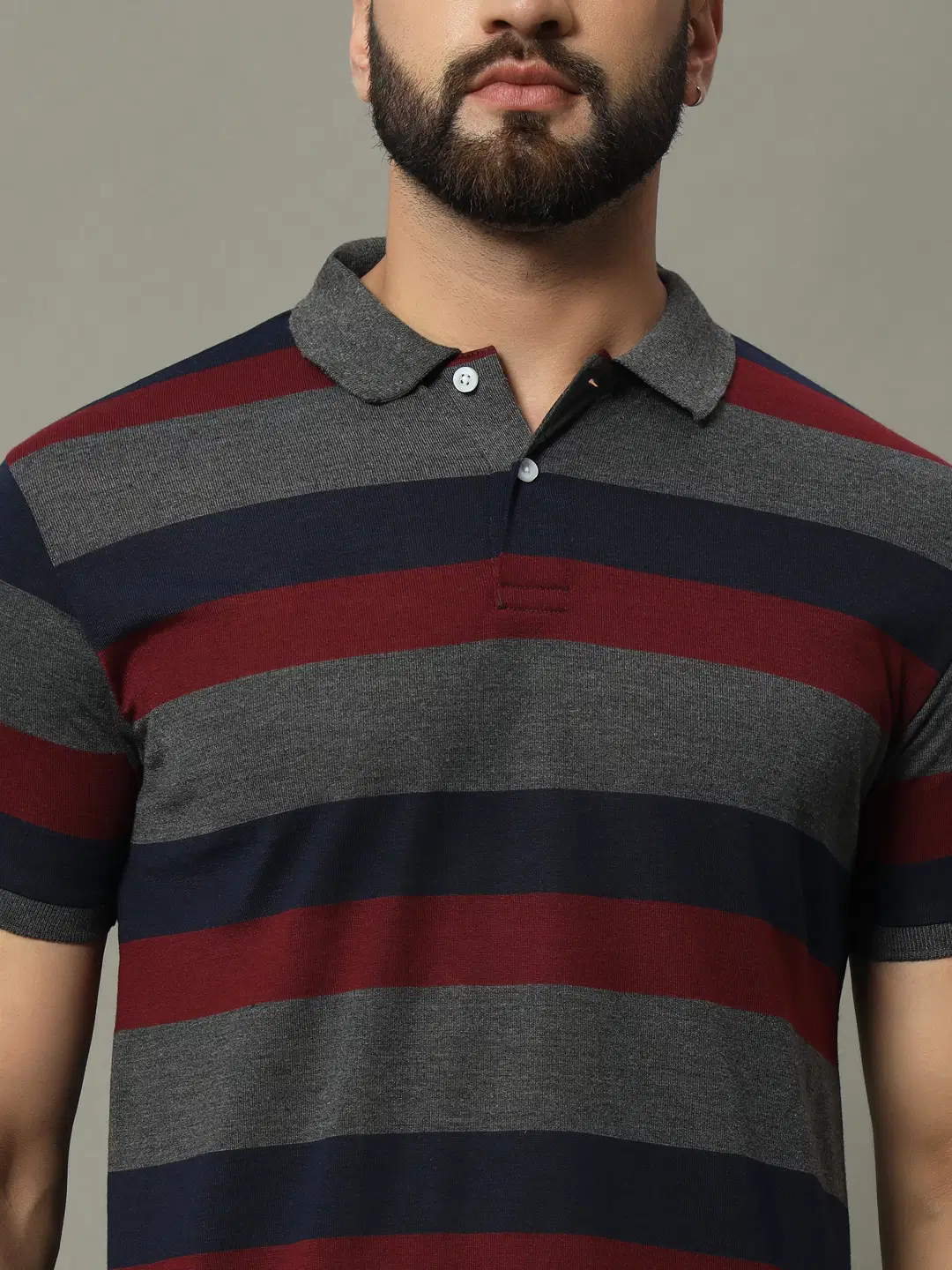 Cotton Blend Regular Fit Striped Half Sleeves Men's Polo T Shirt - Multicolor