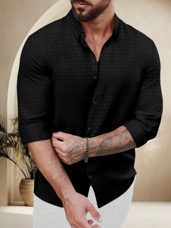 Polyester Regular Fit Self Design Full Sleeves Men's Casual Shirt - Black ( Pack of 1 )