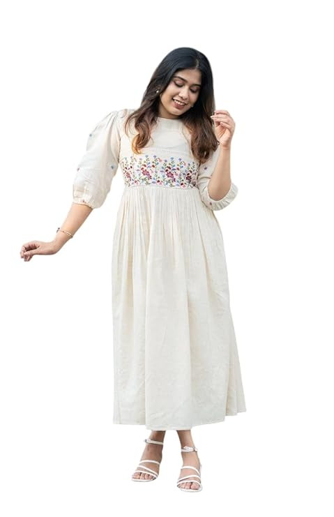 Women's Cotton Floral Embroidery Anarkali Kurti (Gown)