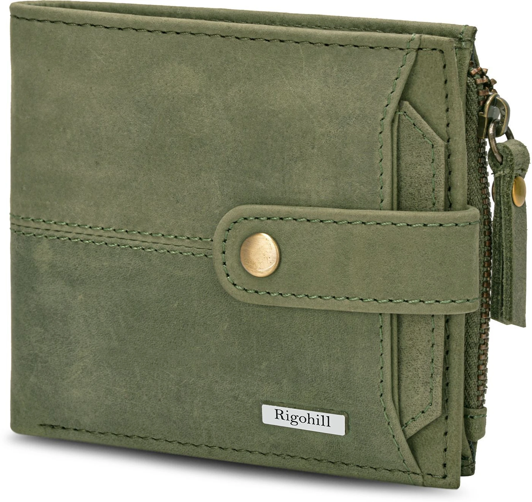 Rigohill Men Casual Green Genuine Leather RFID  Wallet (10 Card Slots)