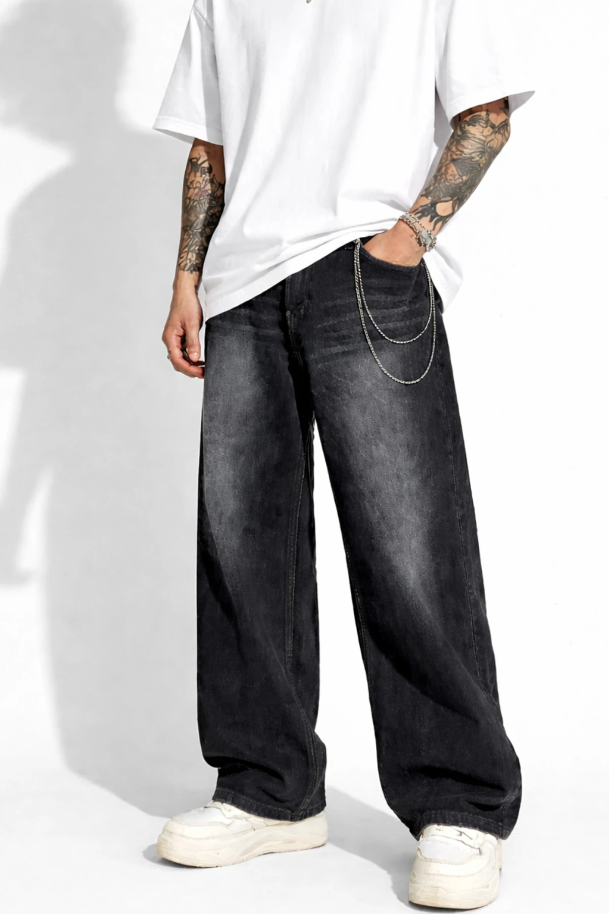 JAARA Men Wide Leg Mid Rise Grey Jeans