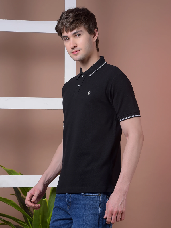 Men Solid Polo Neck Pure Cotton Black T-Shirt