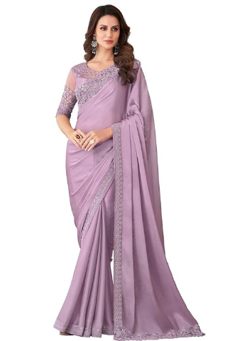 Women's Silk Blend Embellished Designer Saree With Blouse Piece