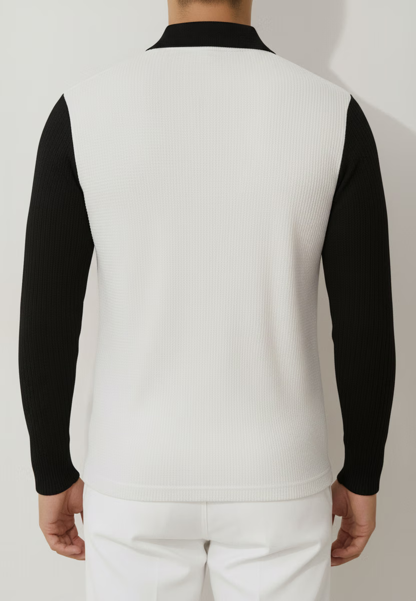 Men Cotton Blend Regular Fit Colorblock Polo T Shirt ( Black )