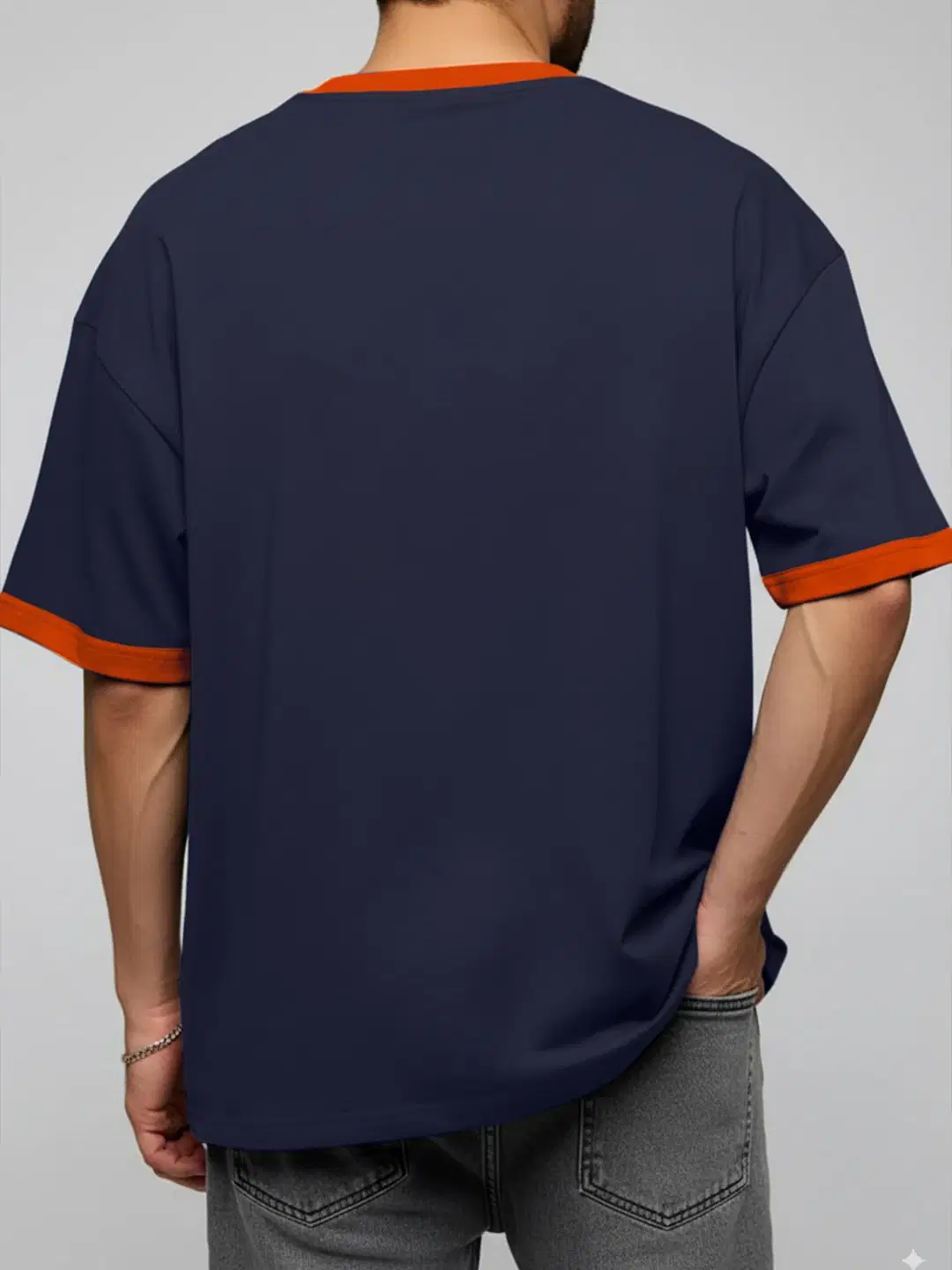 Men Cotton Blend Oversized Fit Printed T-Shirt ( Navy )