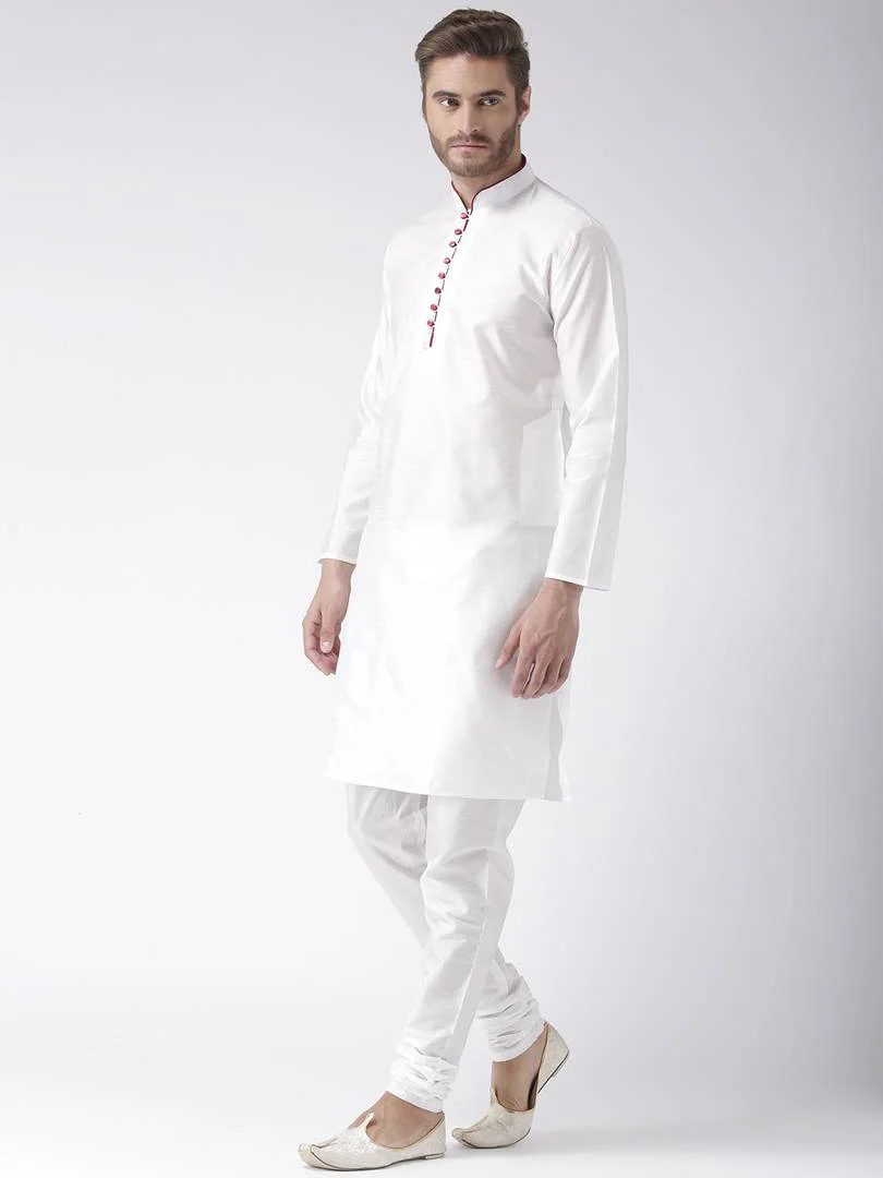 White Blended Solid Kurta Sets