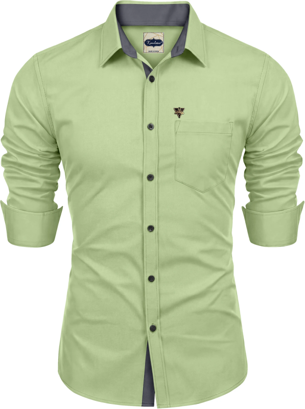 Men Slim Fit Solid Spread Collar Casual Shirt