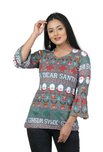Elegant Multicoloured Lycra Floral Print Women Tops with with a Free Key Ring