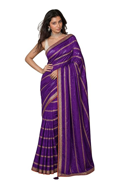 Women's Pure Georgette Saree With Unstitched Blouse Piece and Lace Broder Embellishments – Wedding Saree