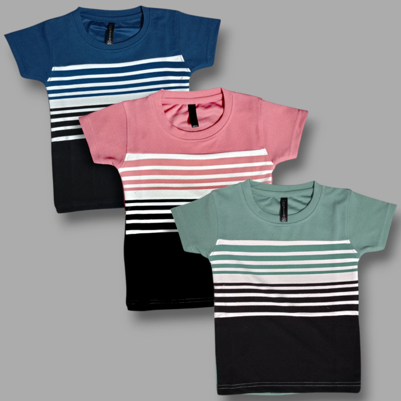 Boys Striped Cotton Blend Regular T Shirt (Multicolor, Pack of 3)