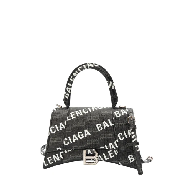 Balenciaga Black BB Monogram Hourglass Top Handle Bag