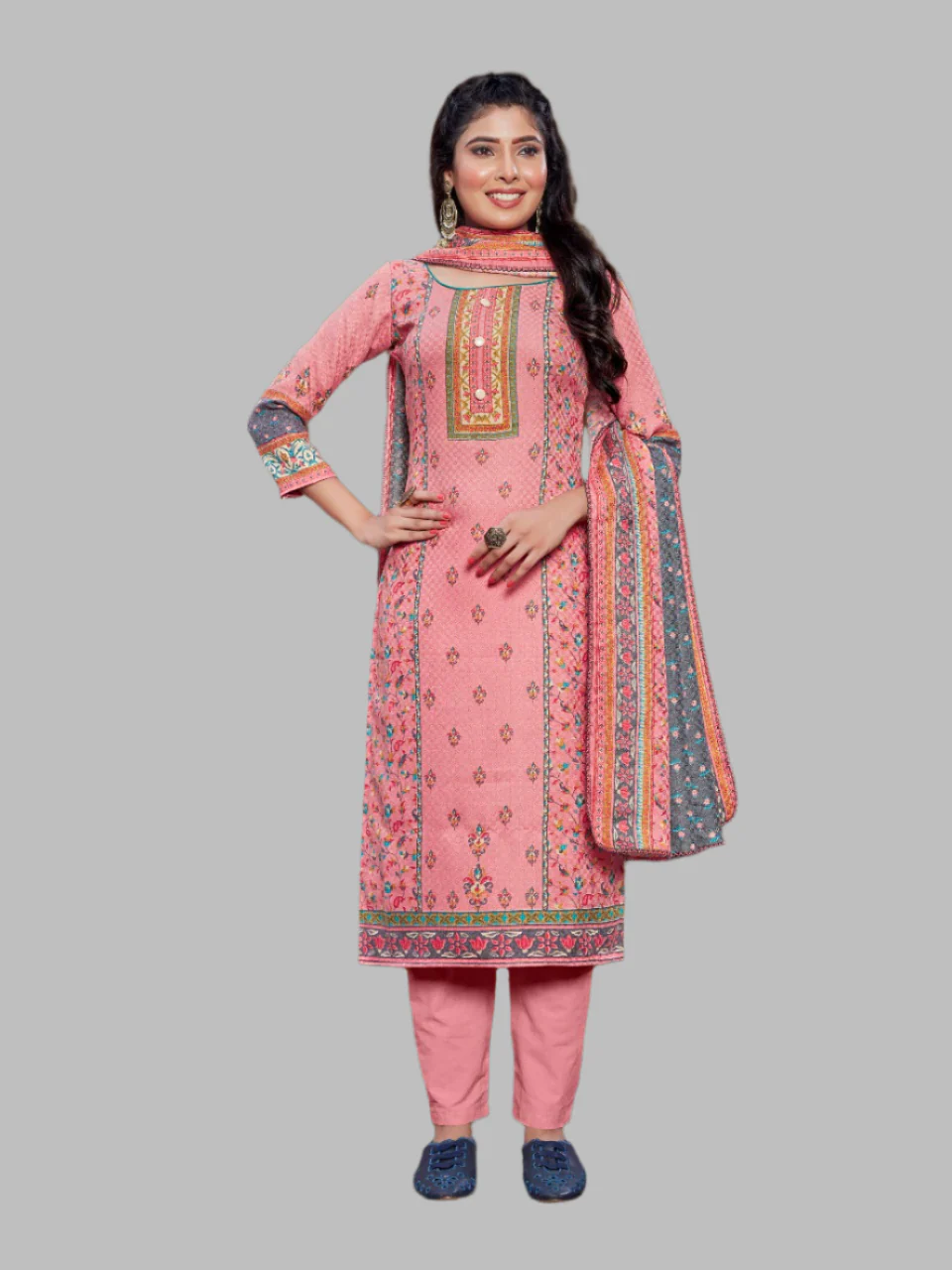 Branded SAFARI Pashmina Kurti, Pant & Duppata set in Pink