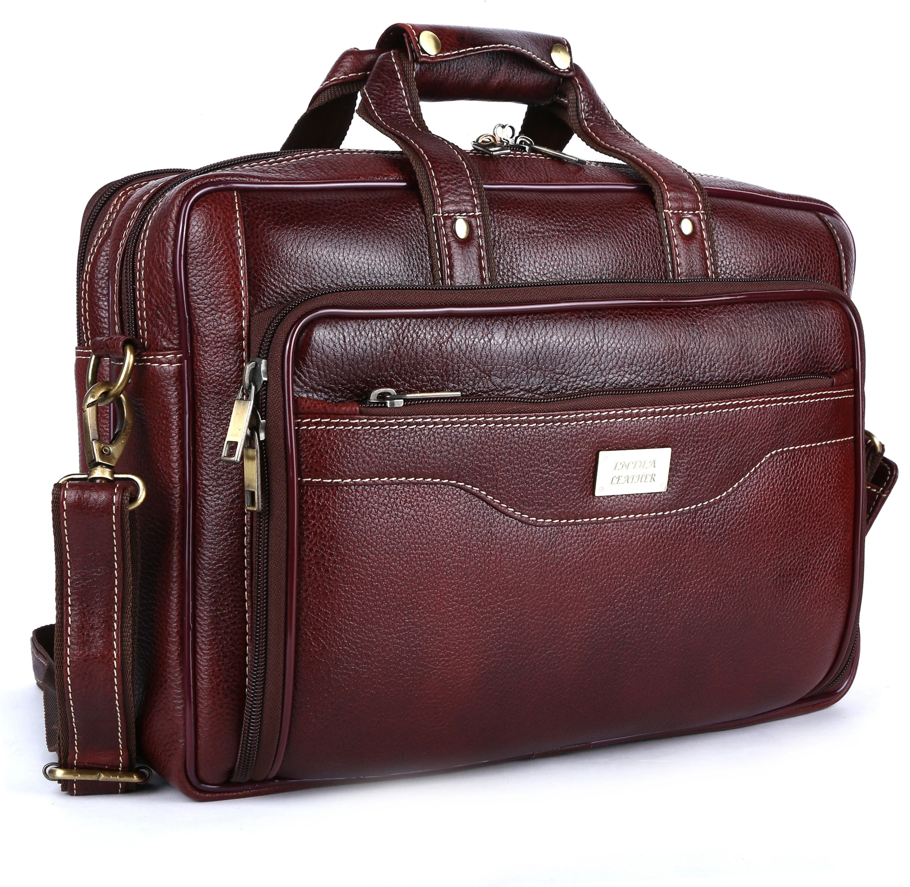 india leather 16" Genuine Leather Brown laptop Messenger Bag for Men Messenger Bag