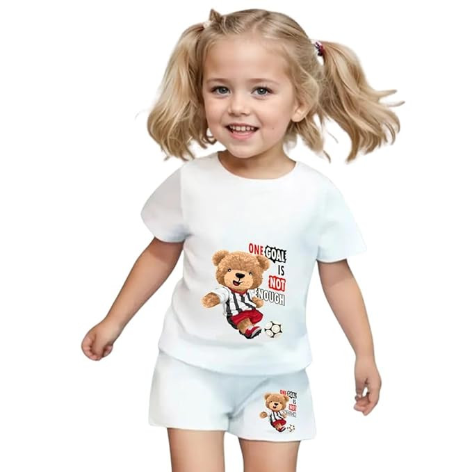 Summer Wear Kids Dress Baby Dress Baby Girl Clothes Baby Boy Dress - T-Shirt and Shorts Set with Adorable Teddy Bear Print, Perfect for Summer Outfits