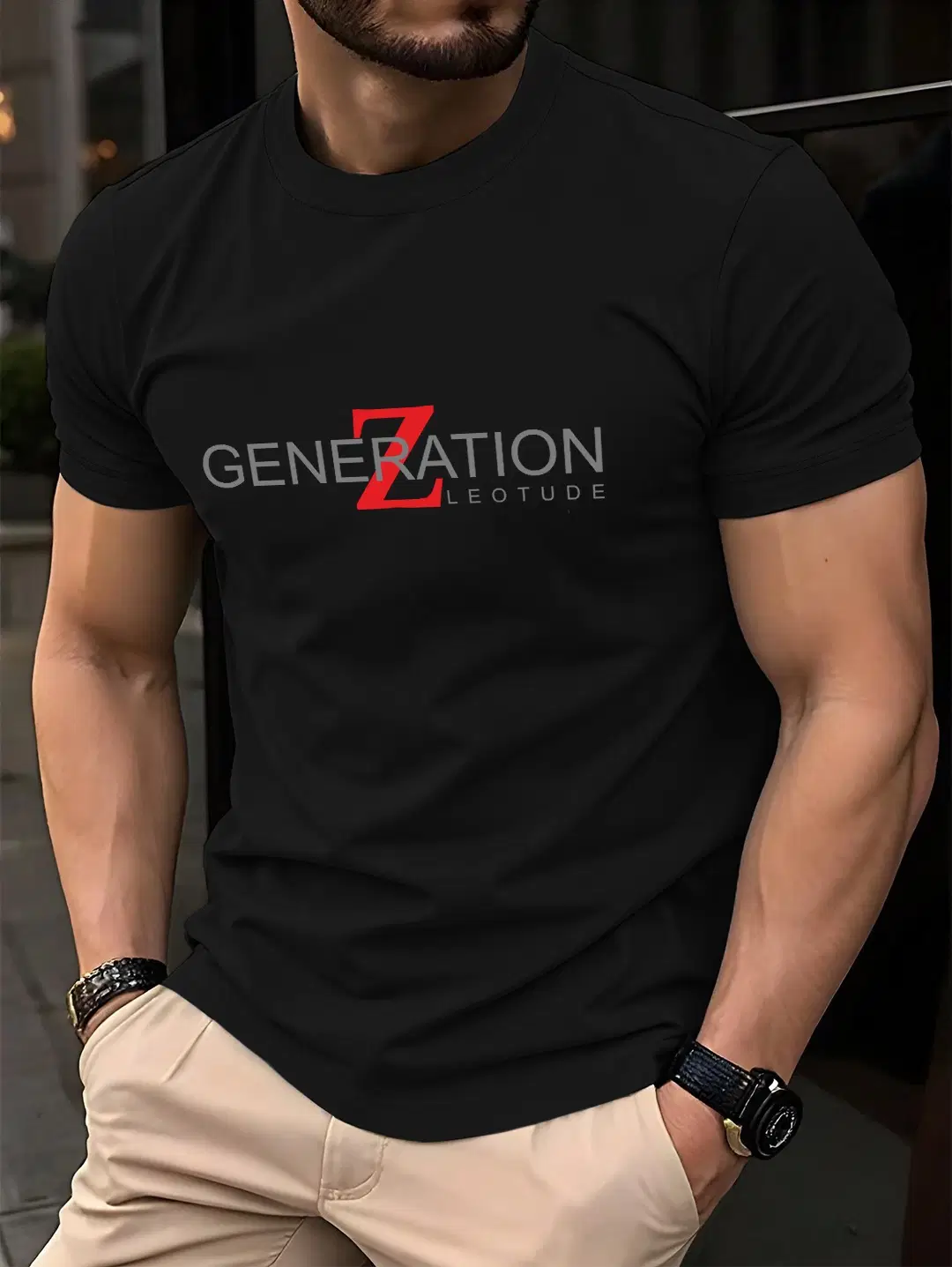 Men Cotton Blend Regular Fit Printed T-Shirt ( Black )