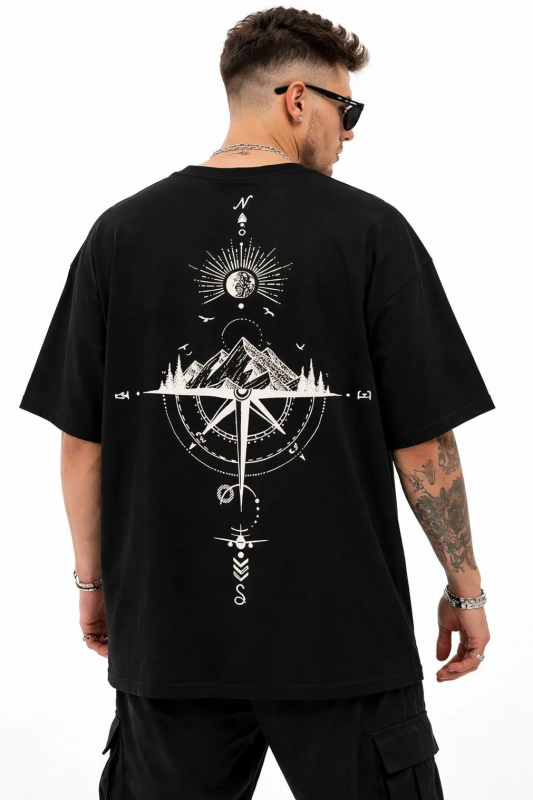 Men Graphic Print Round Neck Pure Cotton Black T-Shirt