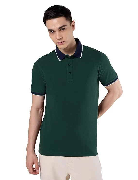 Men's 100% Cotton Solid Polo T-Shirt - Regular Fit