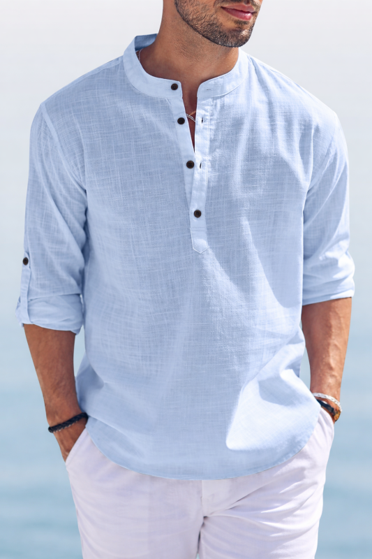Solid Cotton Blend Straight Kurta (Light Blue)