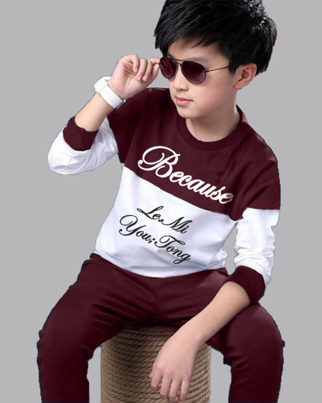 Boys Casual T-shirt Track Pants (MAROON_26)