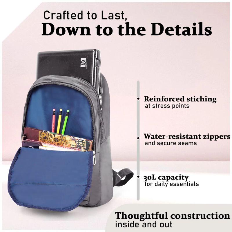 30 Ltrs Polyester Backpack *For Boys & Girls ( Grey )
