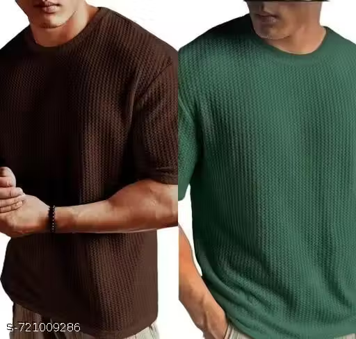Textured Half Sleeve Casual T-Shirts | Soft Breathable Fabric | Stylish Solid Color Tees for Daily Wear & Streetwear (Pack of 2)