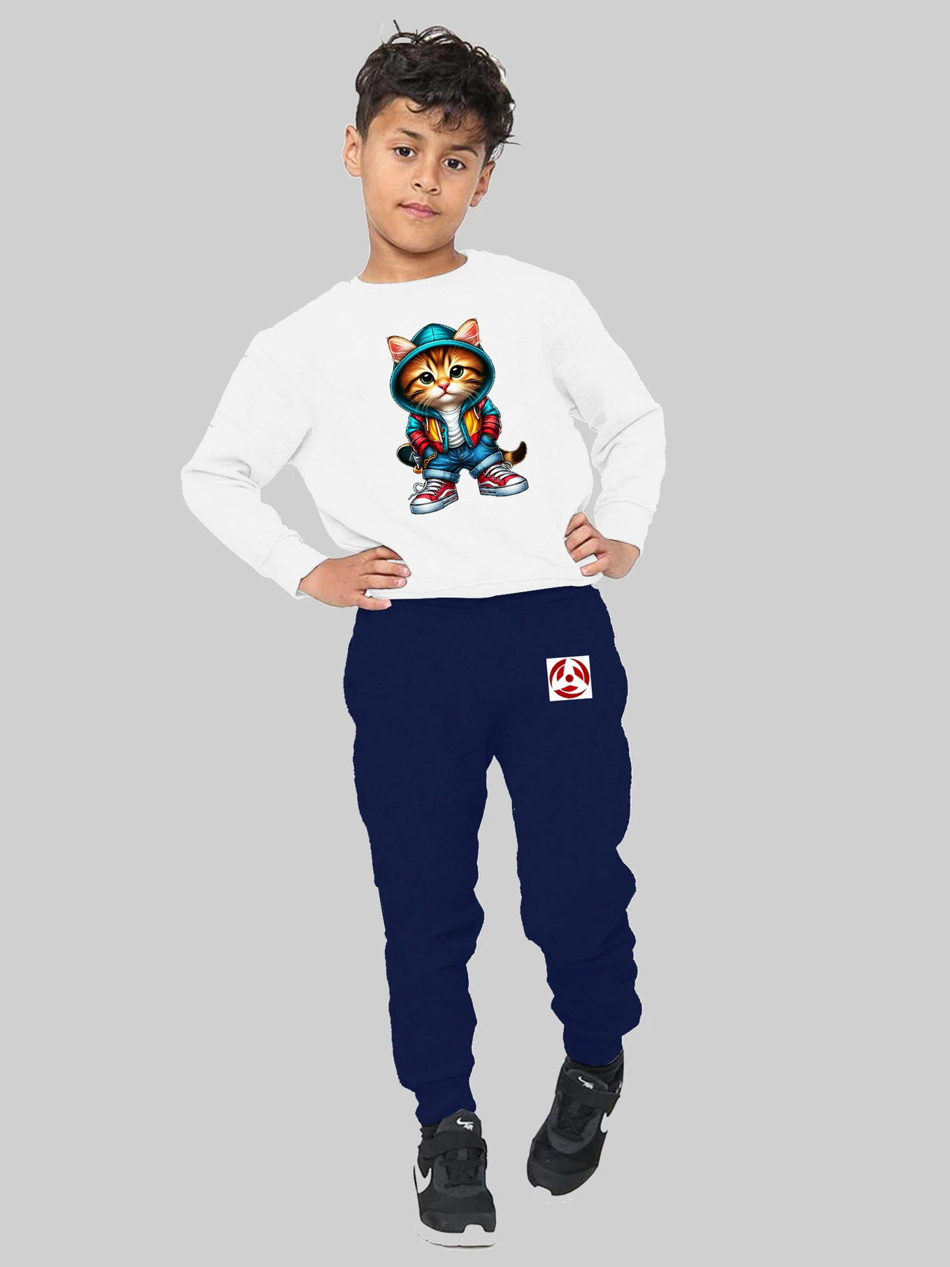 Outfit vs attire Boys Casual Sweatshirt Track Pants (white / Navy)