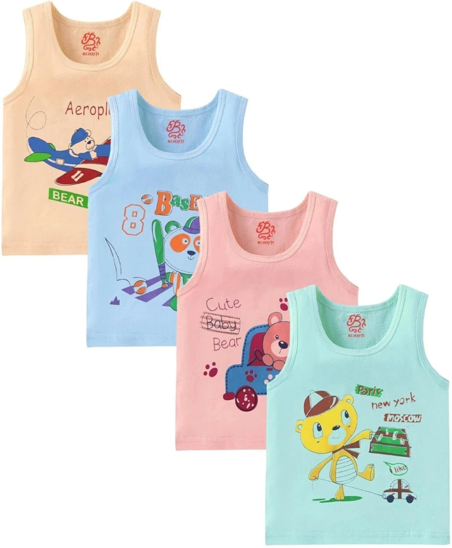 Vest For Baby Boys & Baby Girls Cotton (Multicolor, Pack of 4)