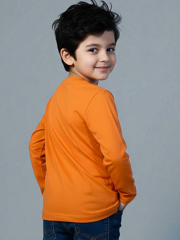 Boys Self Design Pure Cotton Regular T Shirt (Orange, Pack of 1)