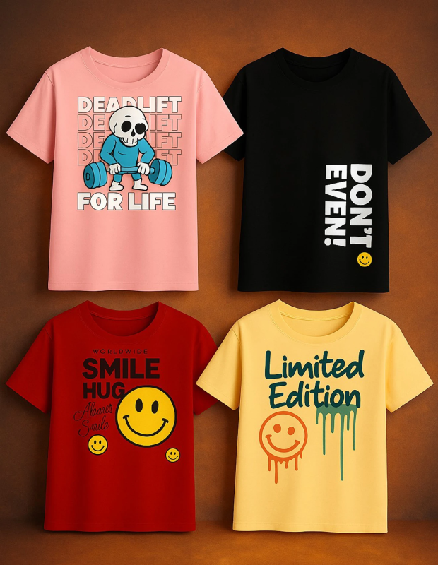 Boys Printed Pure Cotton Regular T Shirt (Multicolor, Pack of 4)