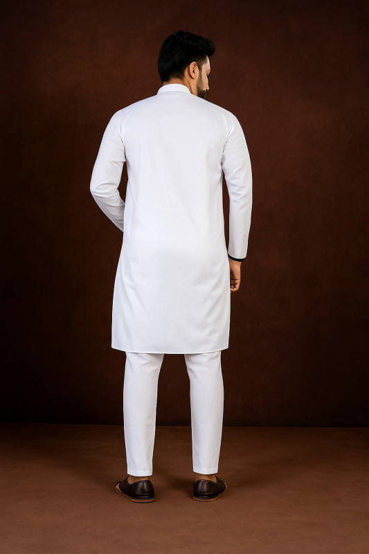 Men Solid Cotton Blend Straight Kurta (White)